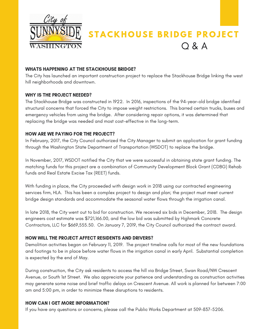 STACKHOUSE BRIDGE PROJECT QA