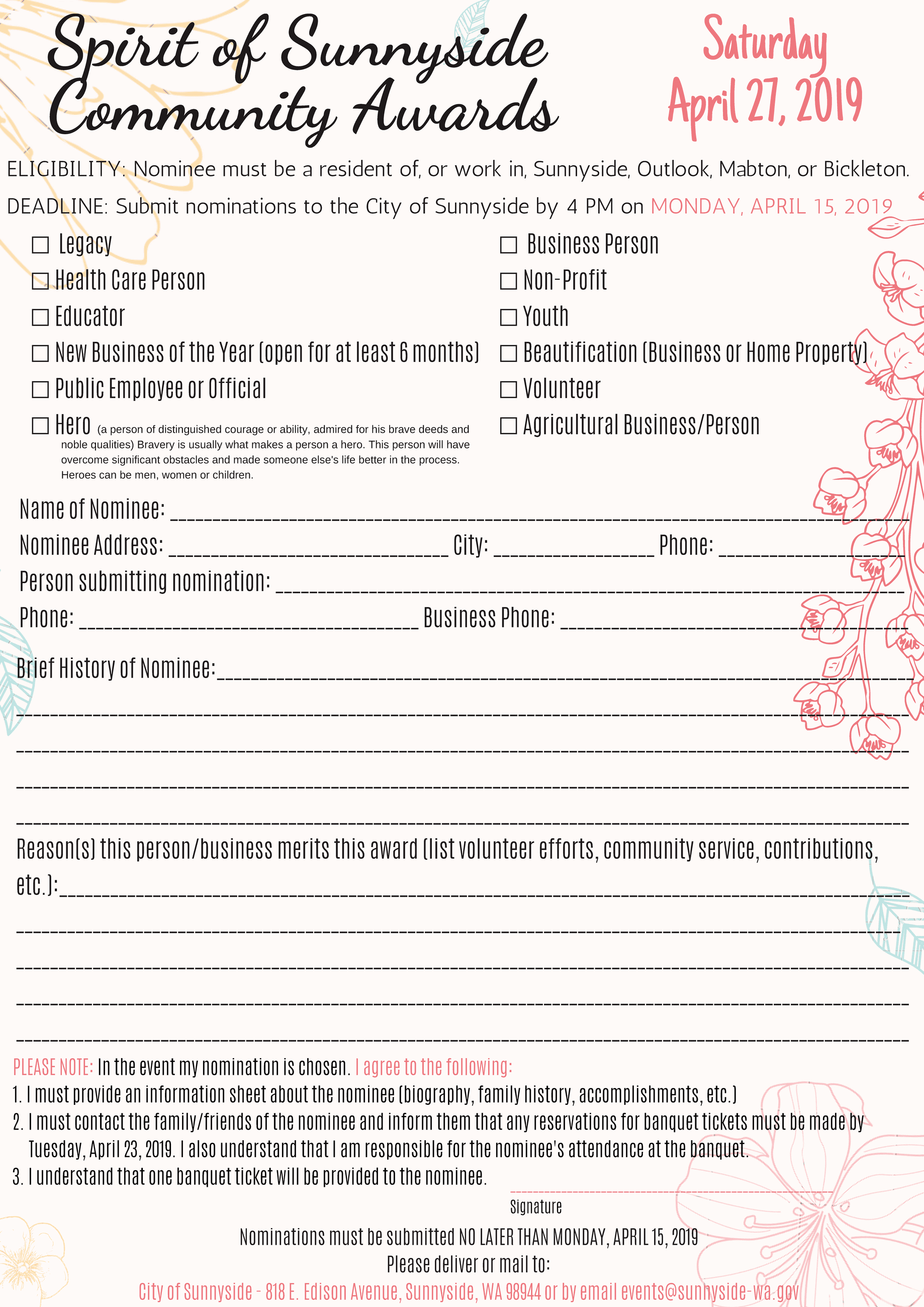 2019 SPIRIT OF SUNNYSIDE - NOMINATION FORM