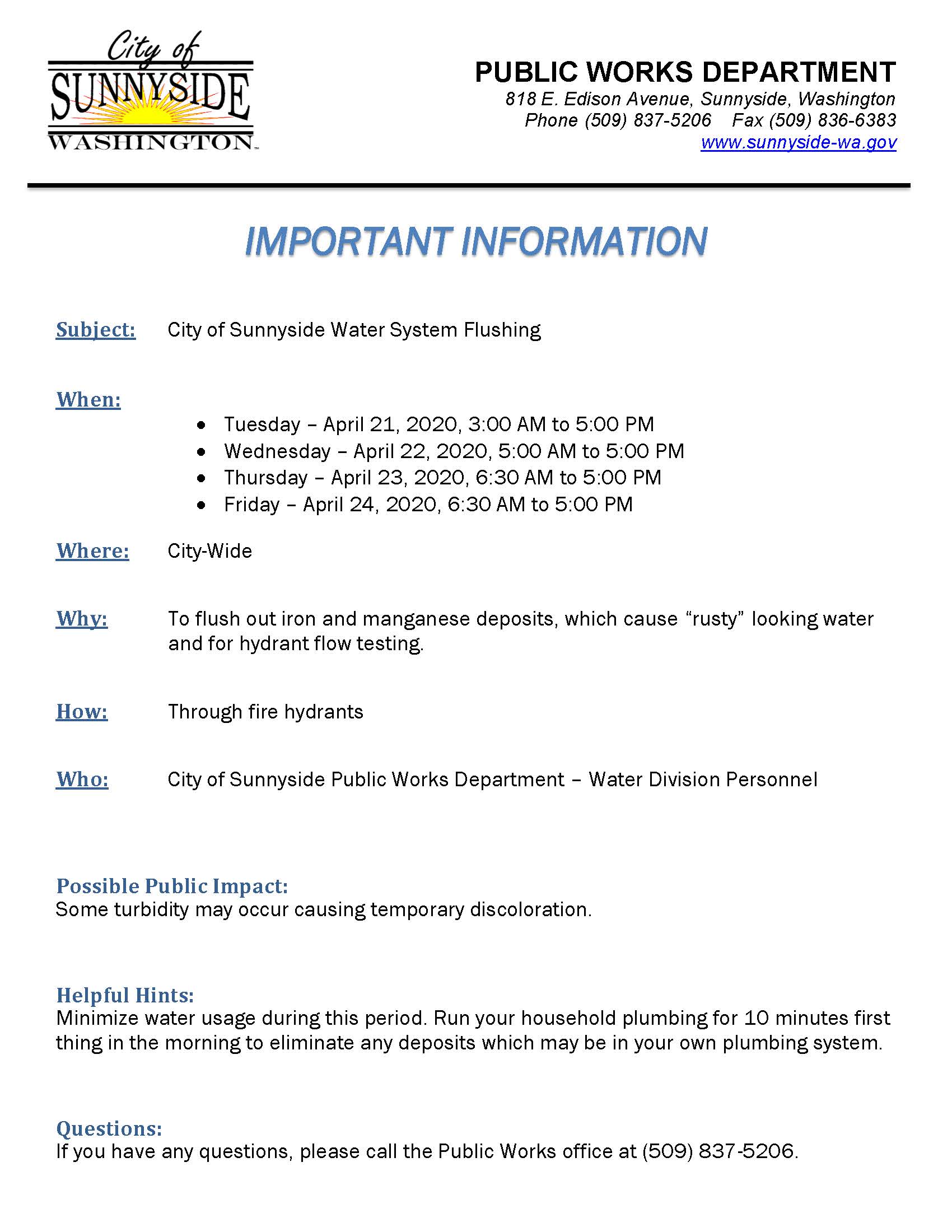 April 2020 Hydrant Meter Flushing