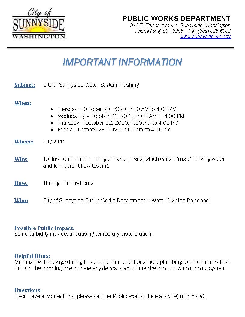 October 2020 Flushing Notice