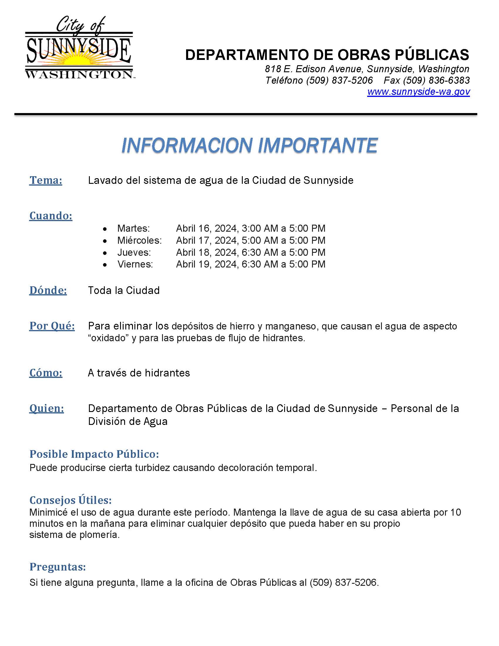 04-2024 FLUSHING NOTICE_Spanish ONLY