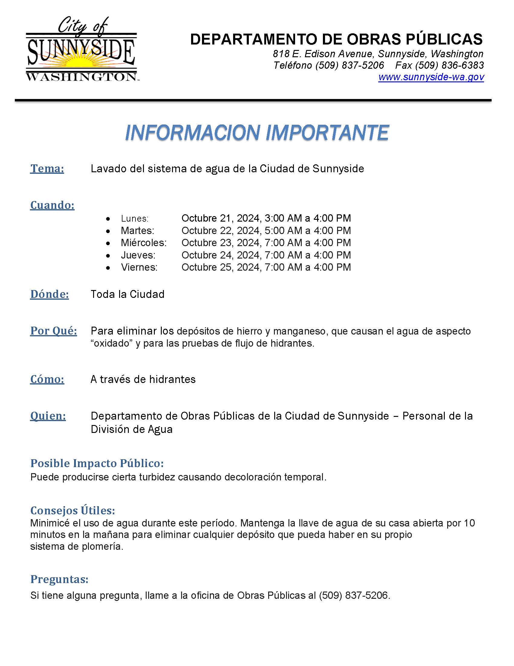 10-2024 FLUSHING NOTICE_Spanish ONLY